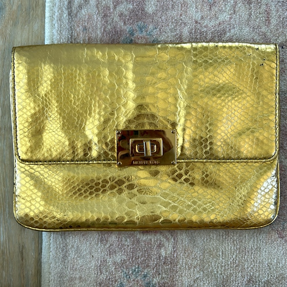 Michael Kors Sloan Python Convertible Clutch In G… - image 1